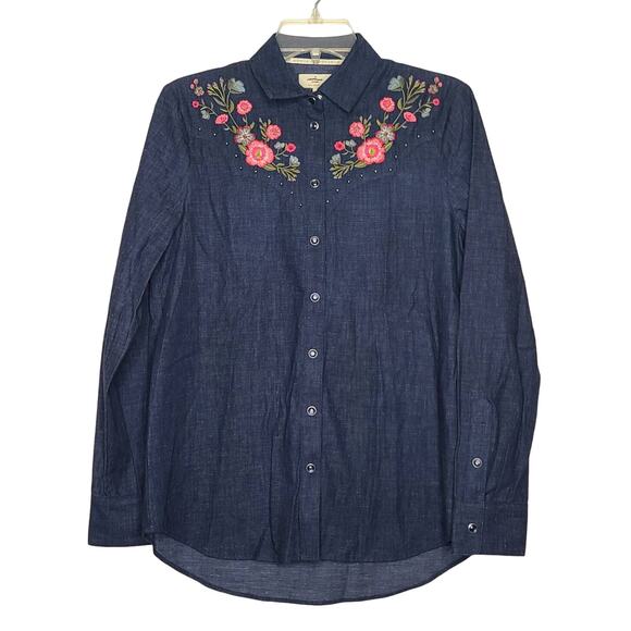 kate spade Tops - Kate Spade denim chambray floral embroidered snap button shirt - M/L?